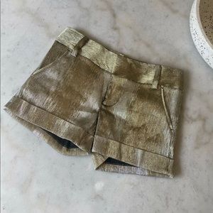 Alice + Olivia Mini Gold Linen Shorts